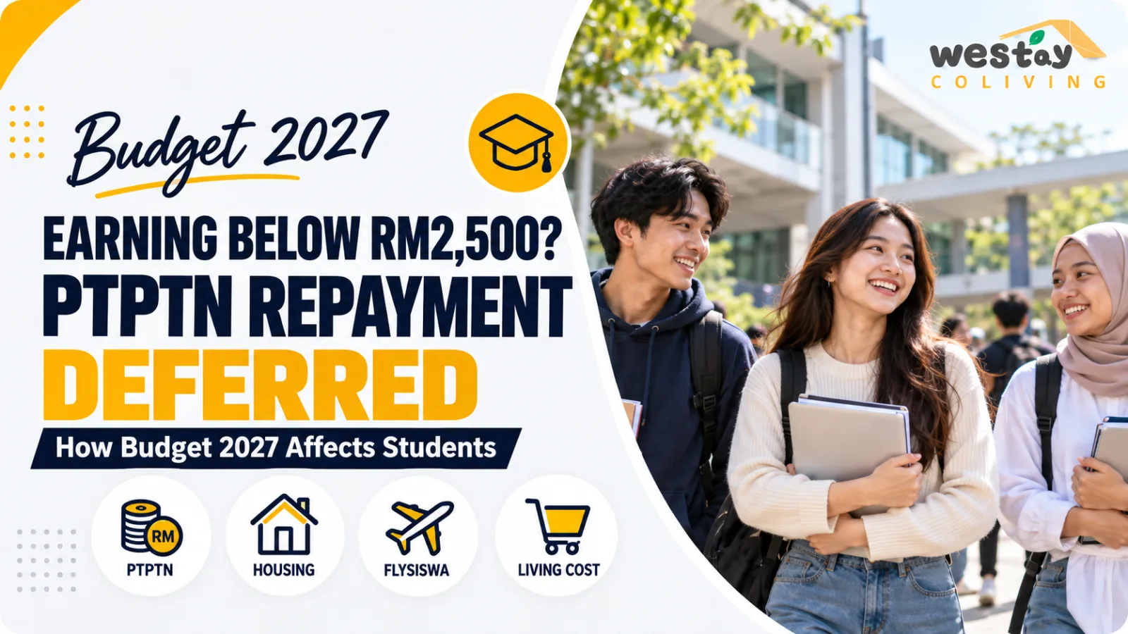 Earning Below RM2,500? PTPTN Repayment Deferred: How Budget 2027 Affects Students| Westay Coliving